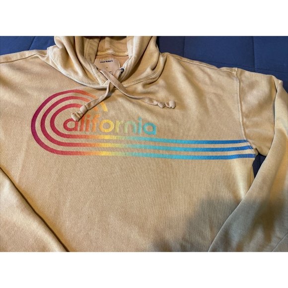 Old Navy Y2K Hoodie Women's Small Yellow California Rainbow Distressed - Picture 6 of 14